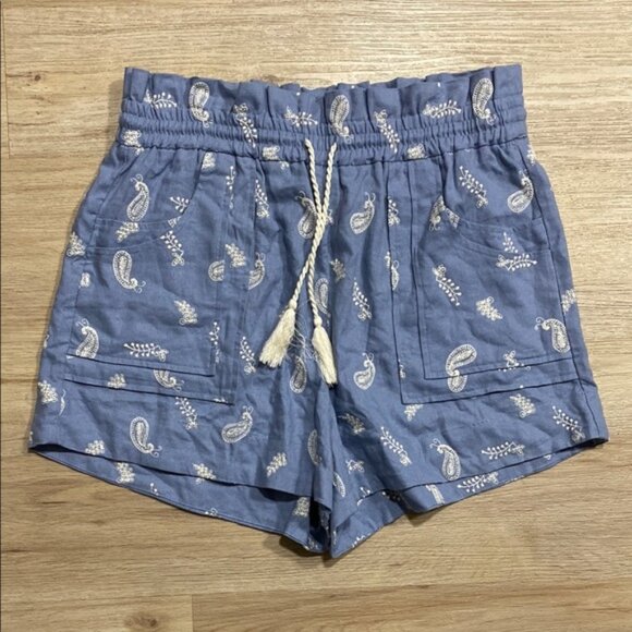 House of Harlow Boho Embroidered Paisley Linen Blend Paperbag Shorts Sz L - Picture 1 of 16